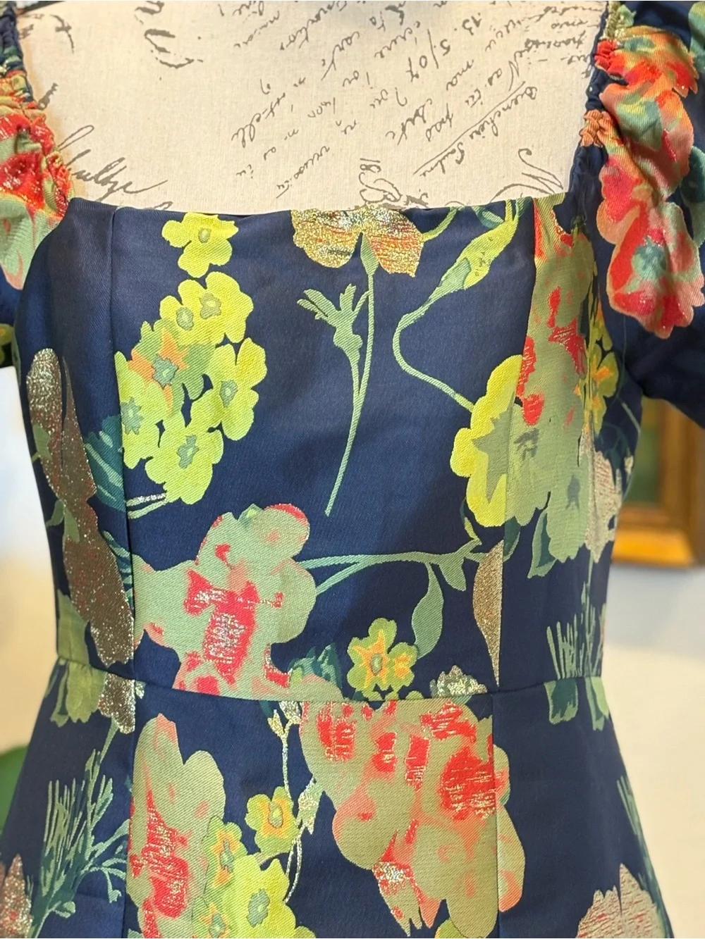 Lulu's Navy Dress with Yellow & Green Accent - Picture 2 of 8